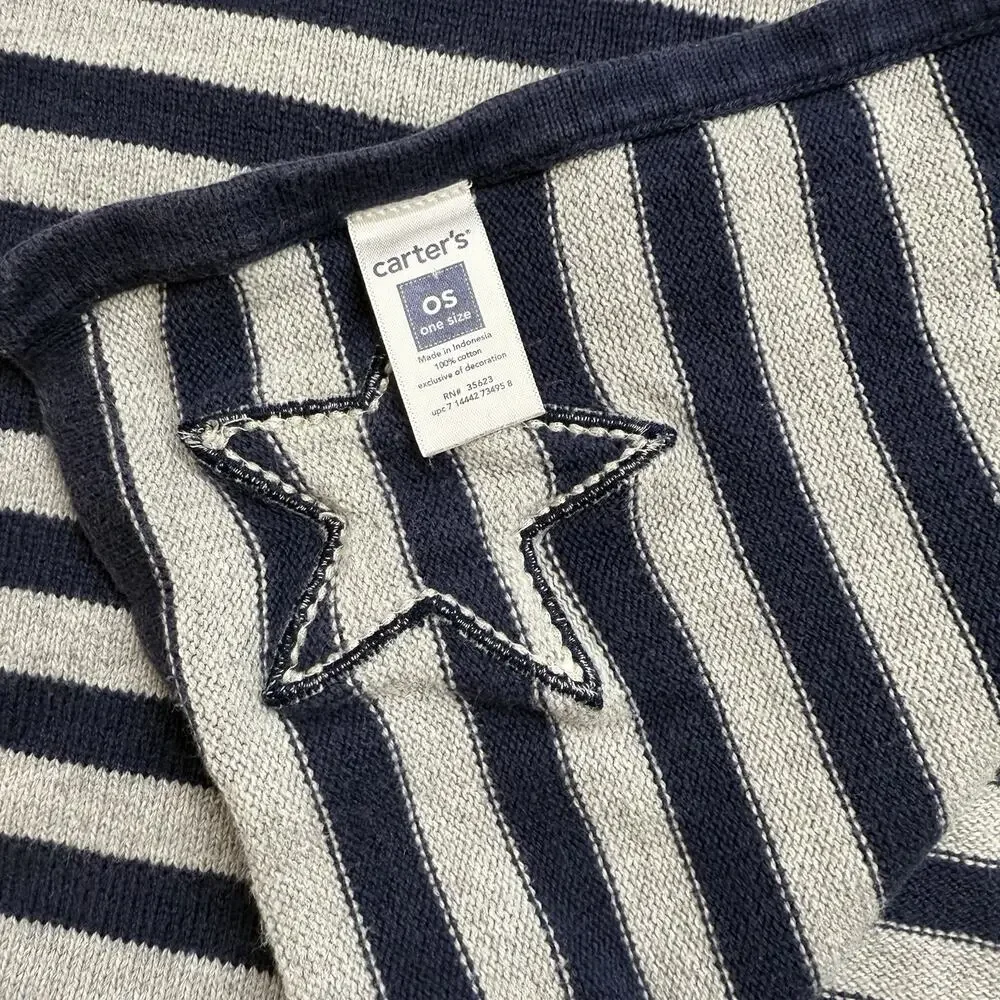 Carters Baby Security Blanket Blue Gray Stripes Star Lovey 100% Cotton